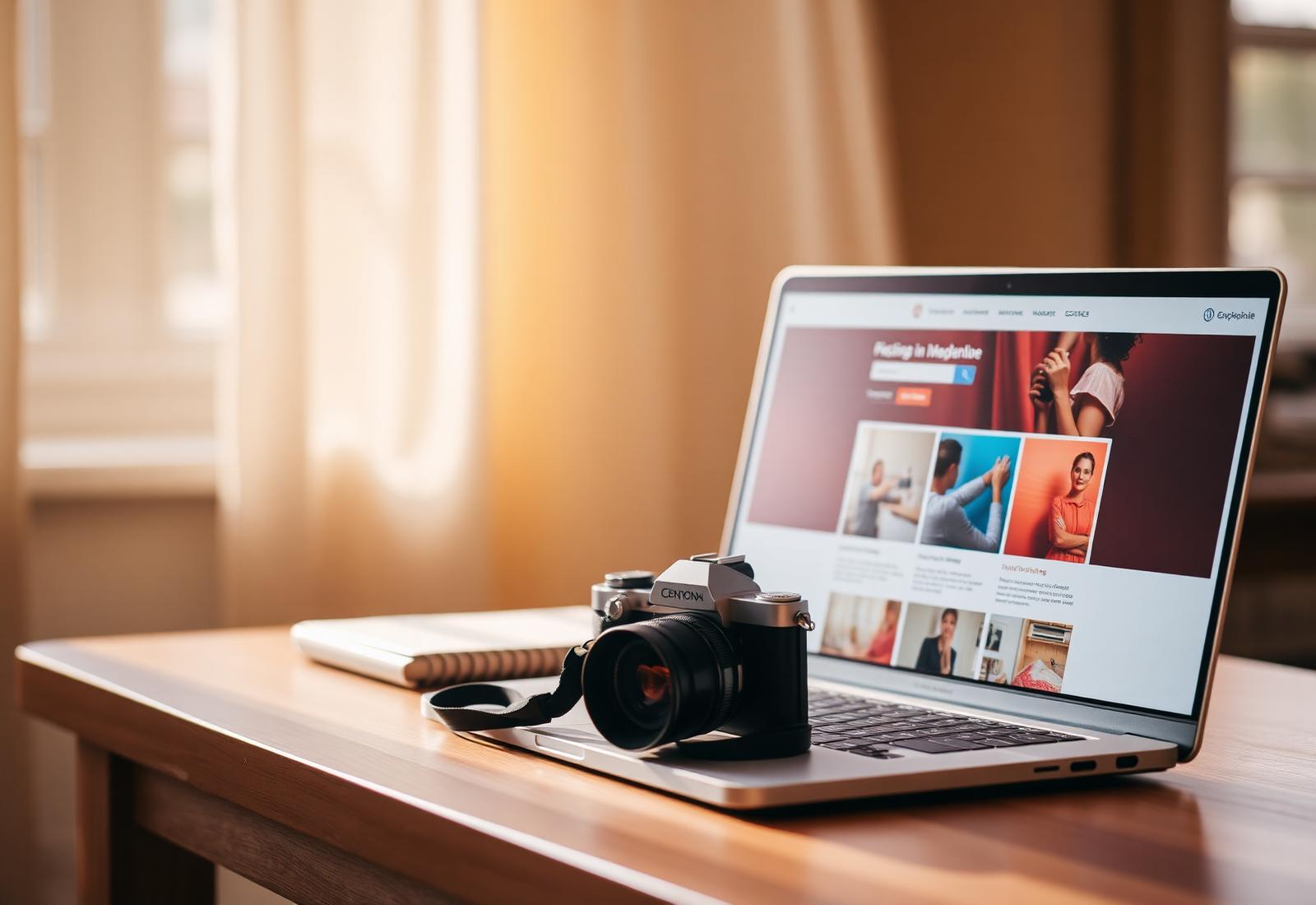 Studio workspace with camera and laptop
